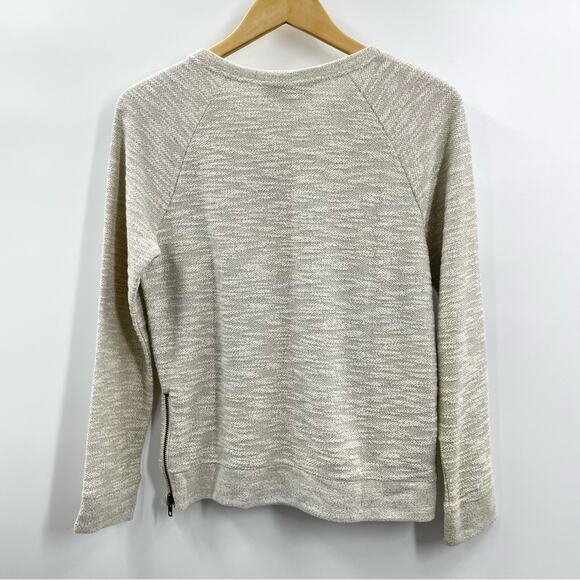 Ann Taylor Loft Metallic Sparkle Side Zip Crew Sweatshirt Top Cream Gray S new - Picture 6 of 13